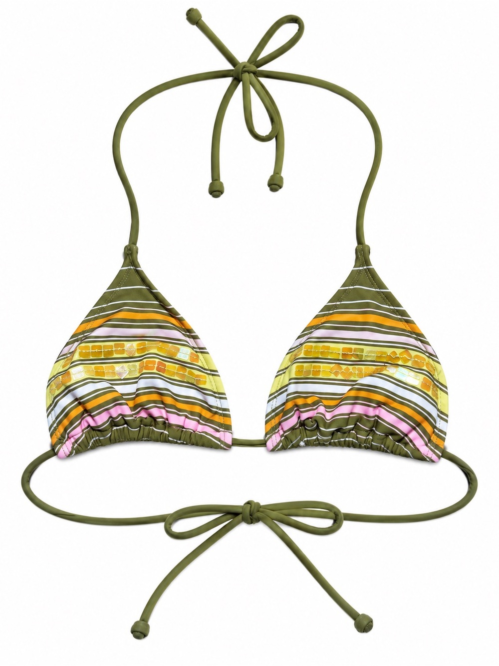 Vintage Y2K Pink Sands Olive Stripe Sequin Triangle Bikini Top – Size Medium EUC